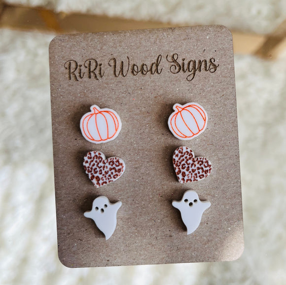 Pumpkin, heart and ghost earring set