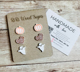 Pumpkin, heart and ghost earring set