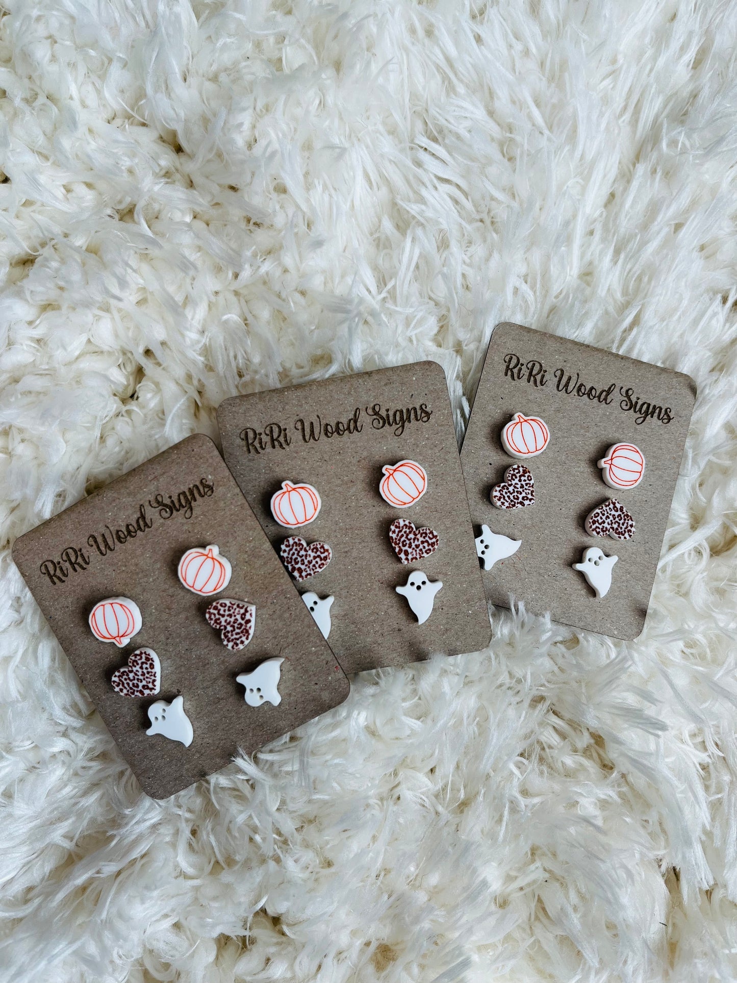 Pumpkin, heart and ghost earring set